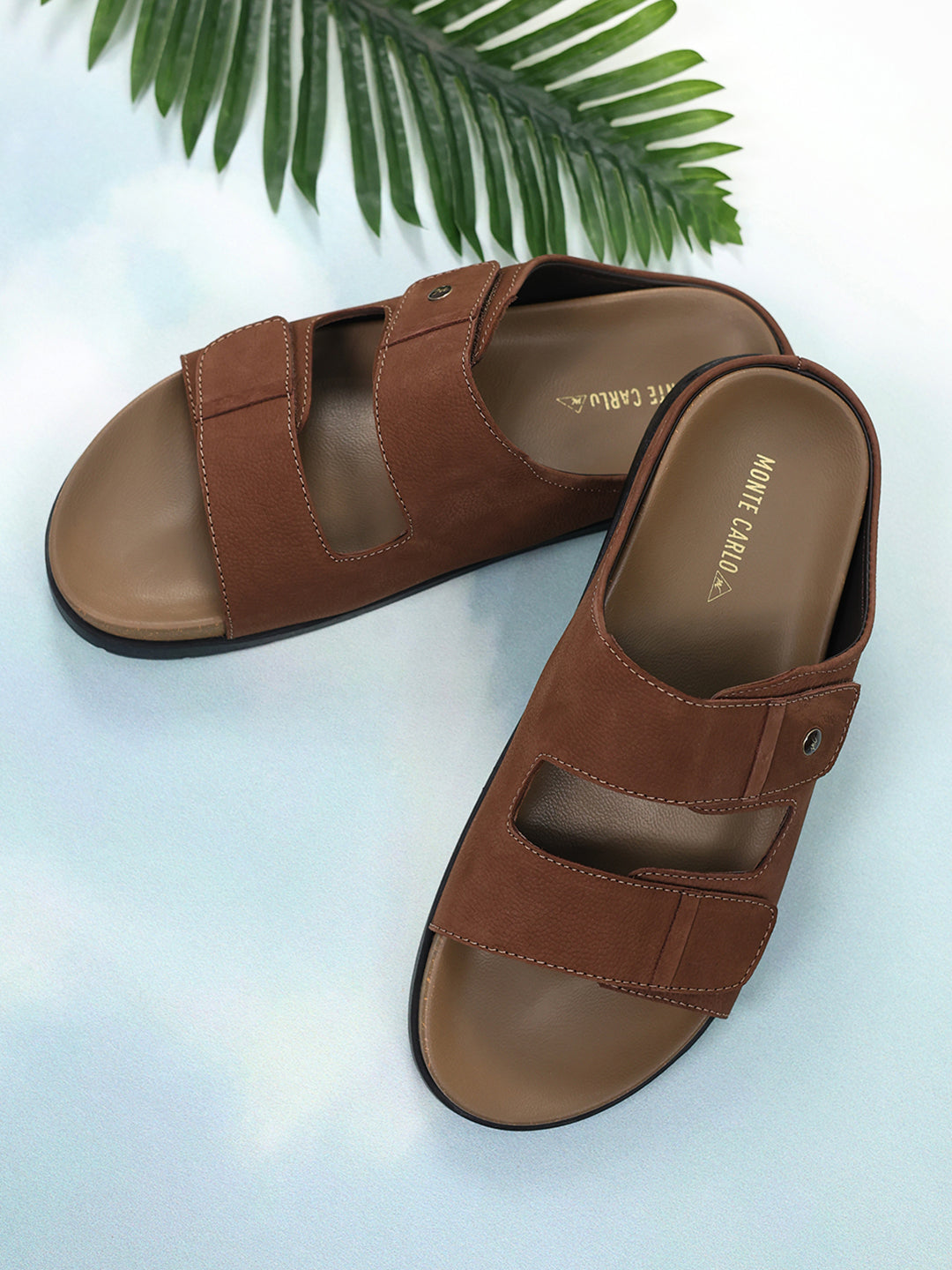 Men Brown Slip on Leather Sandals
