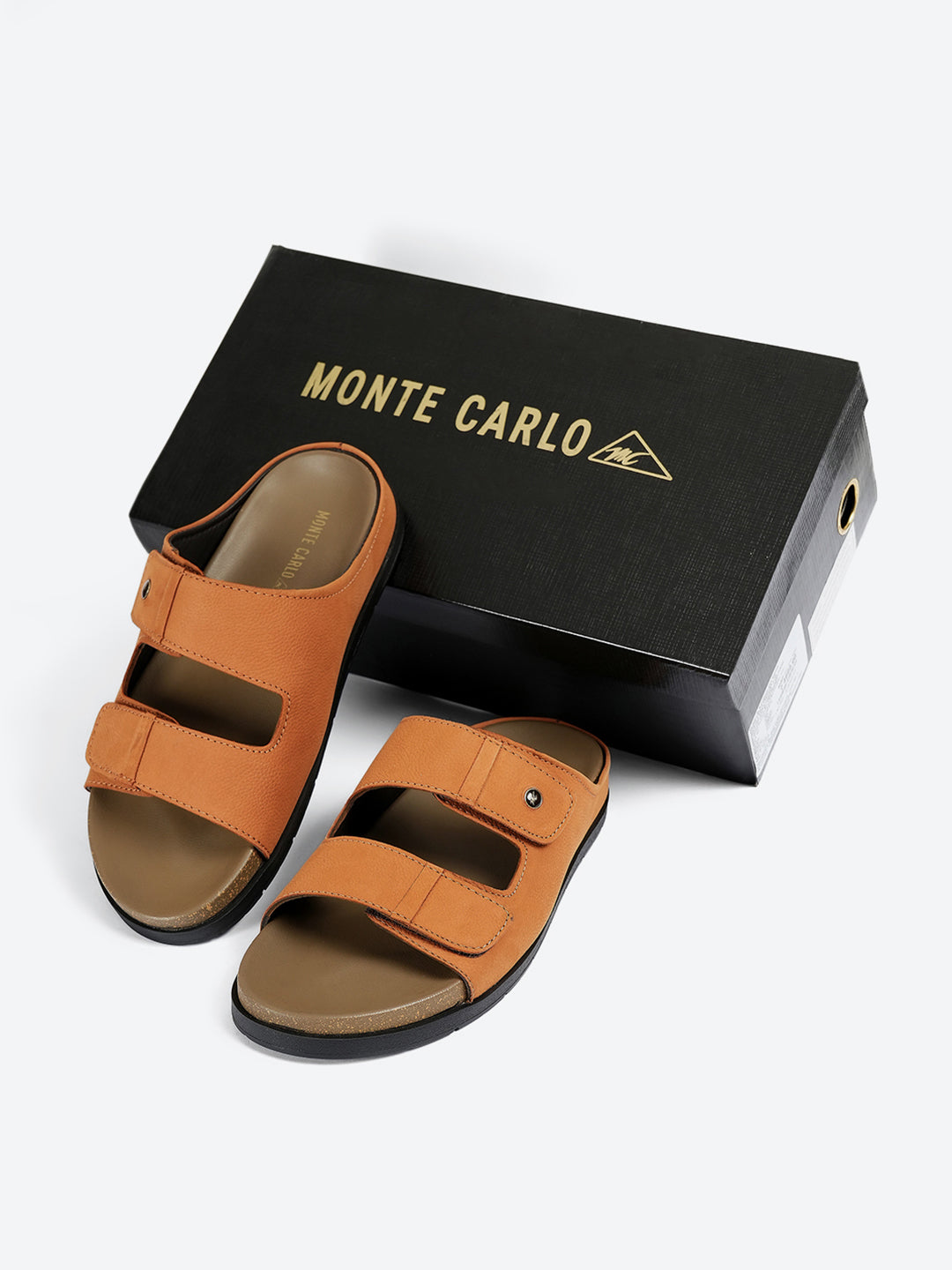 Men Tan Slip on Leather Sandals