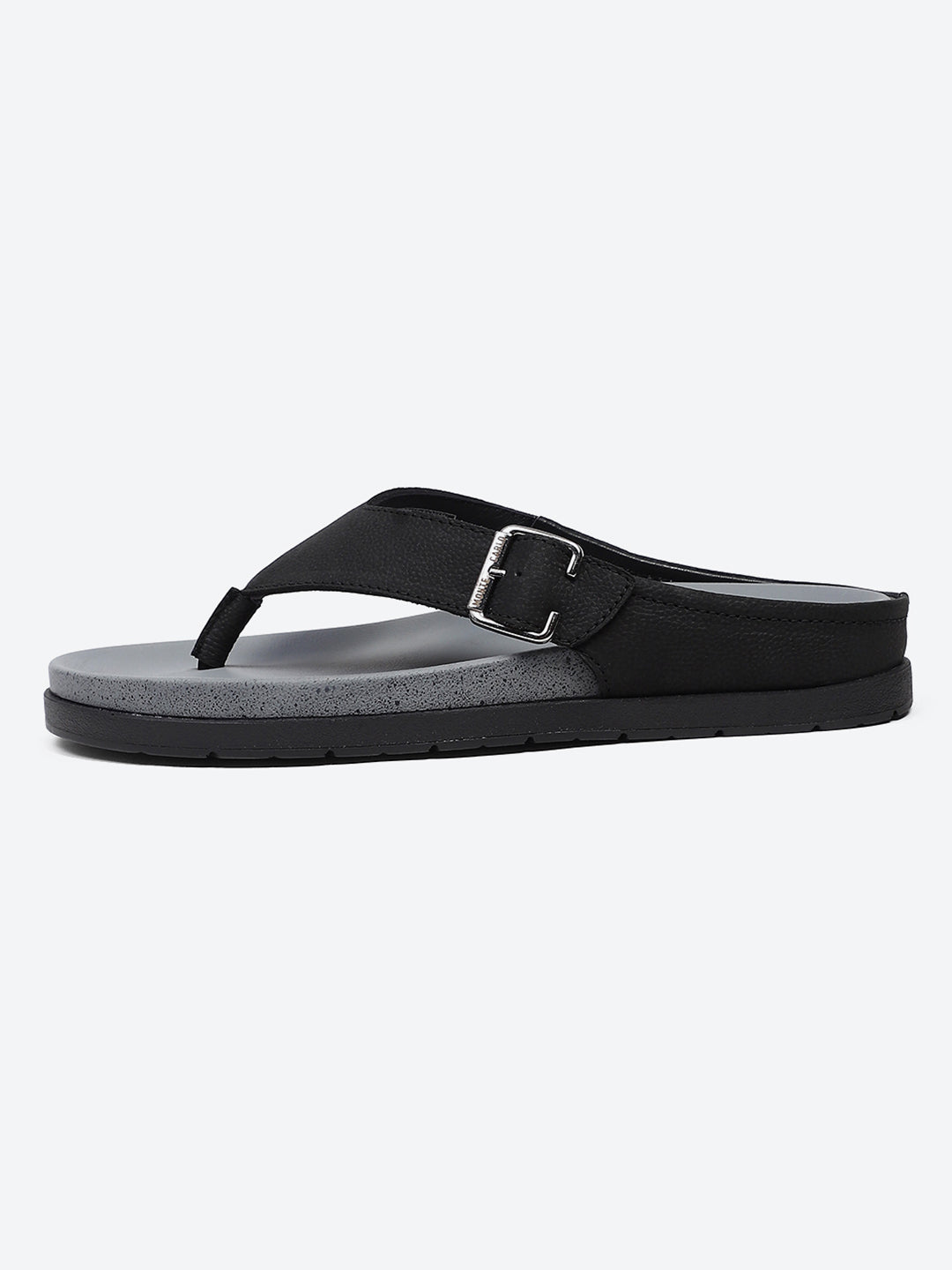 Men Black Buckle Genuine Leather Slipper
