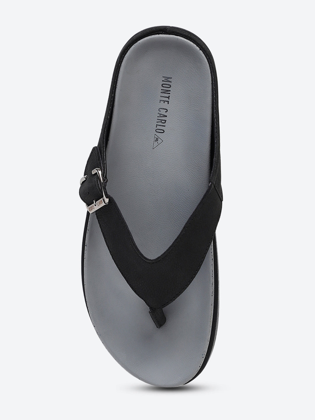 Men Black Buckle Genuine Leather Slipper