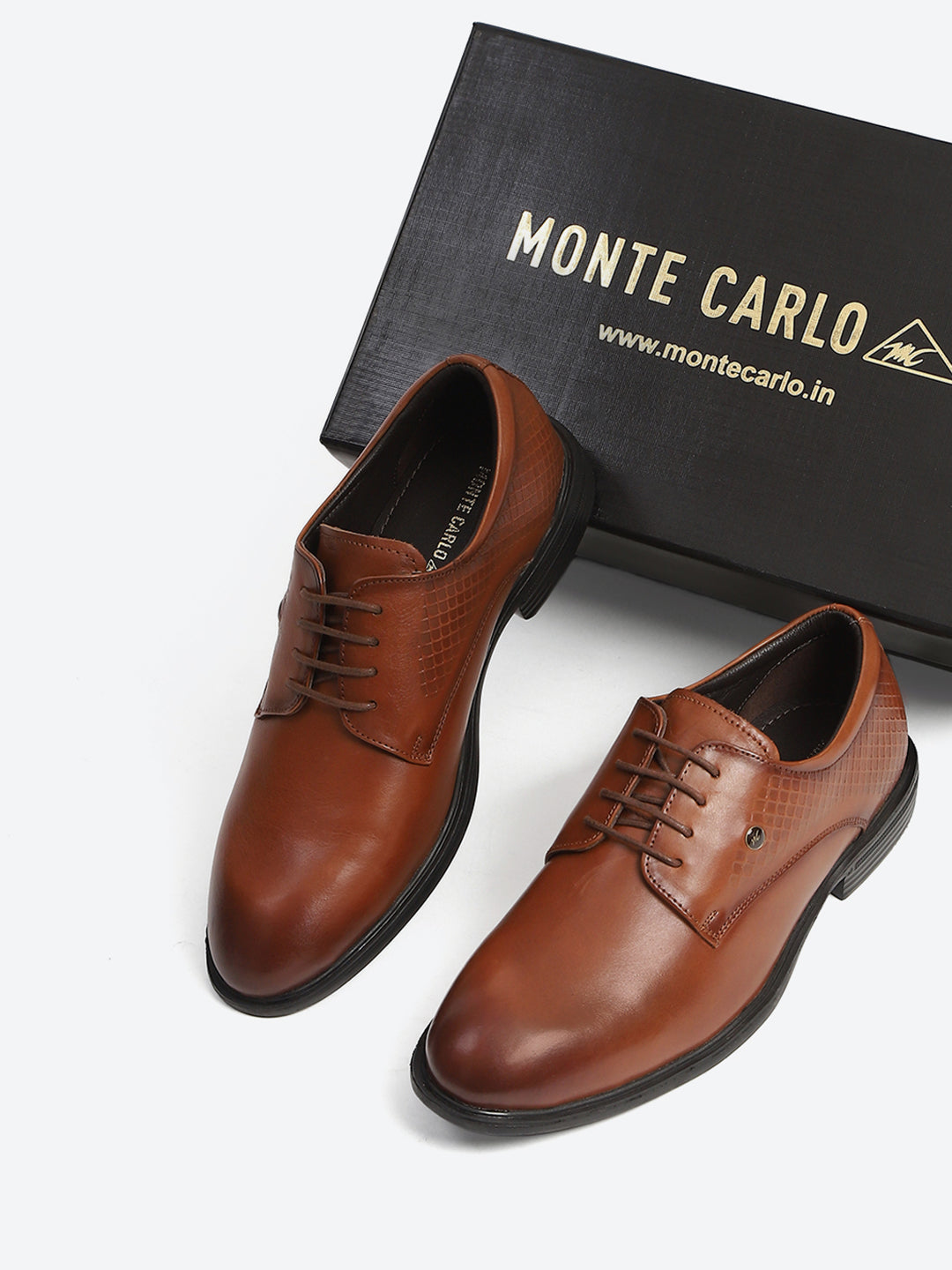 Men Tan Polished Lace Up Style Derby Dress Shoes
