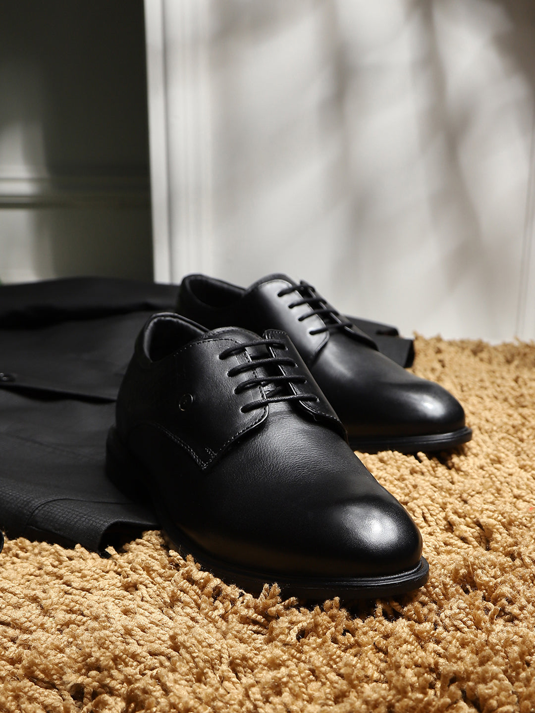 Monte Carlo Black Polished Finish Formal & Business Lace Up Style Derby Dress Shoes for Men