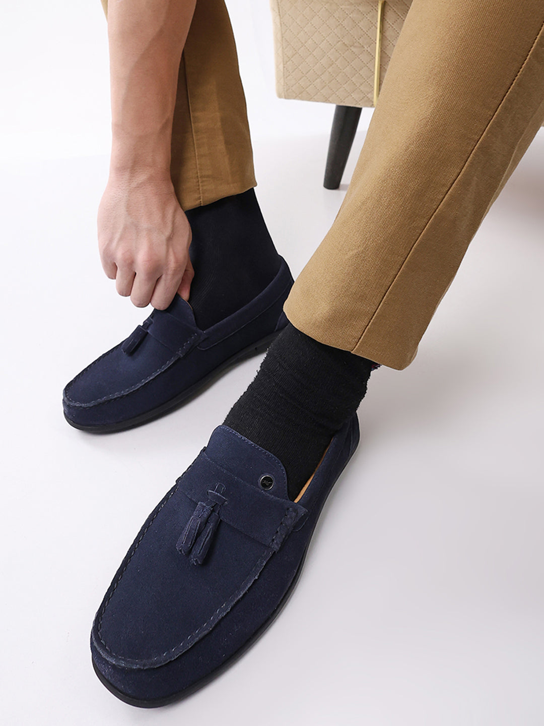 Men Navy Blue Slip on Genuine Leather Loafers