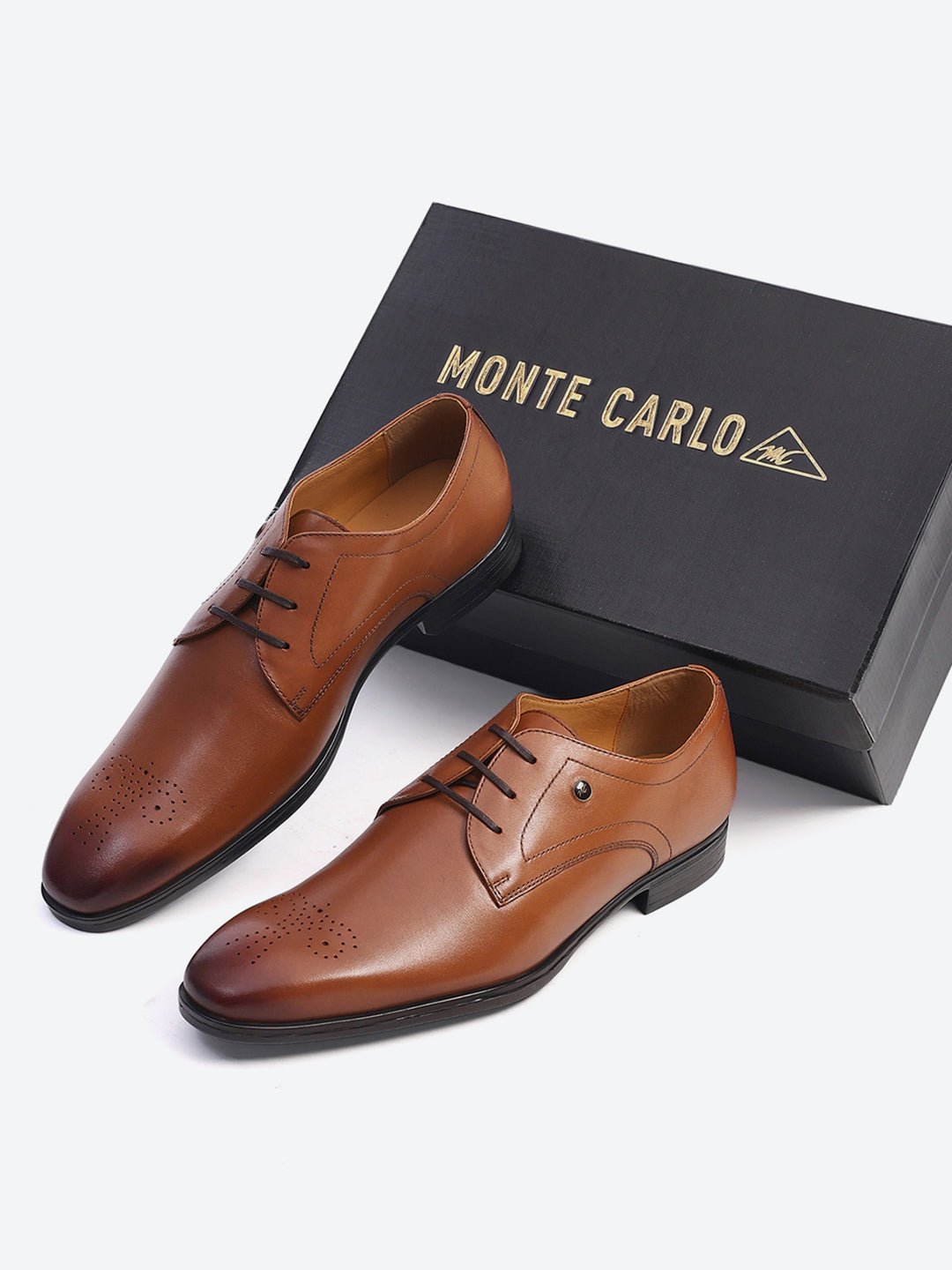 Men Tan Lace Up Genuine Leather Formal Shoes