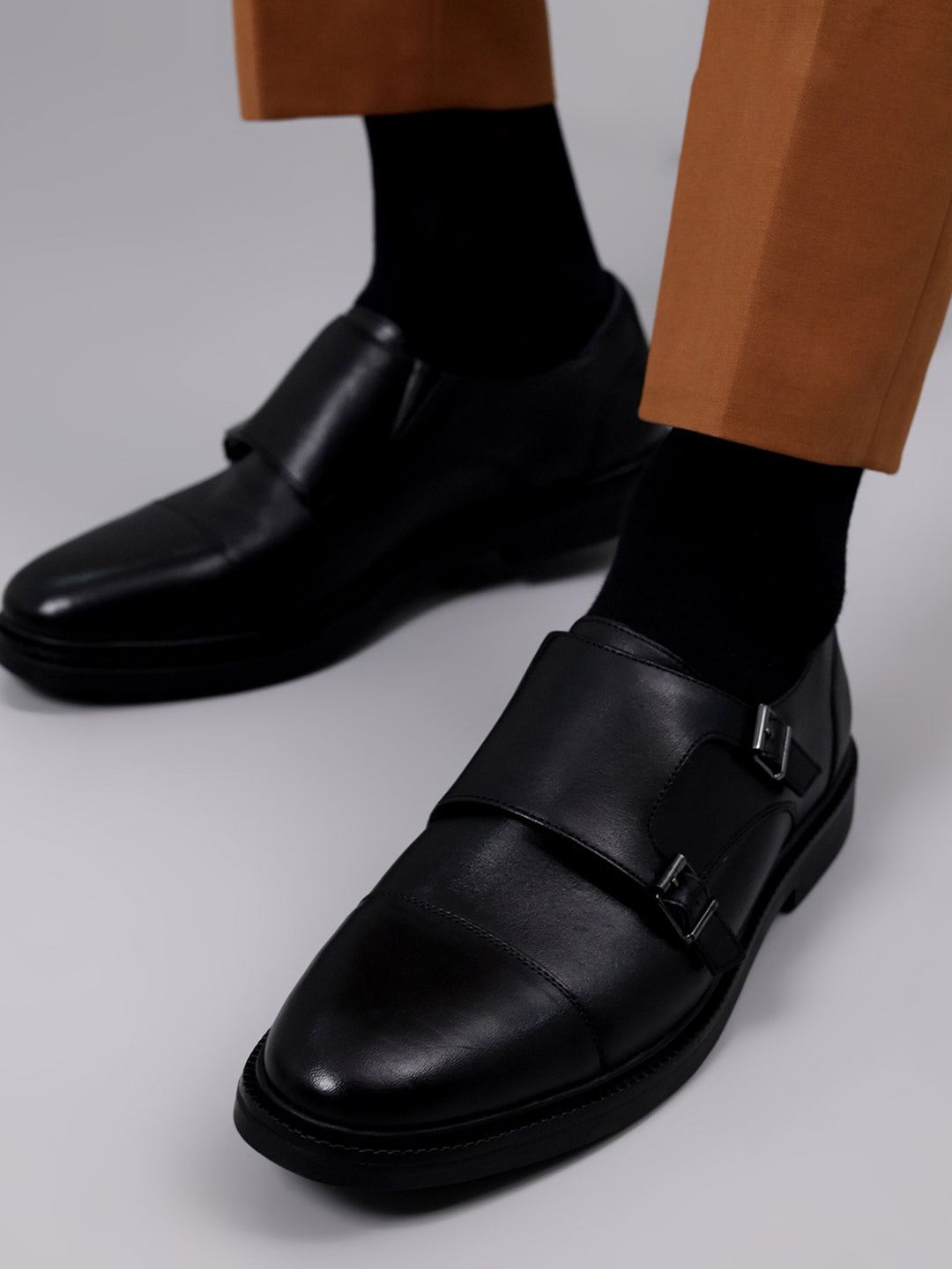 Monte Carlo Black Double Monk Strap Formal Shoes for Men