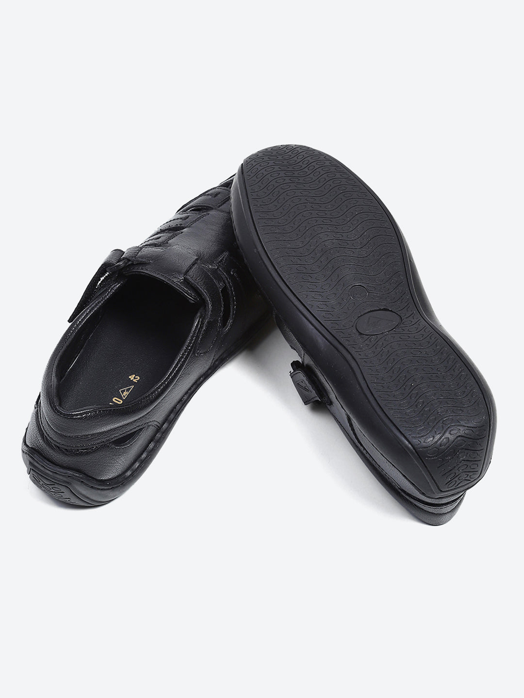 Men Black Velcro Leather Sandals