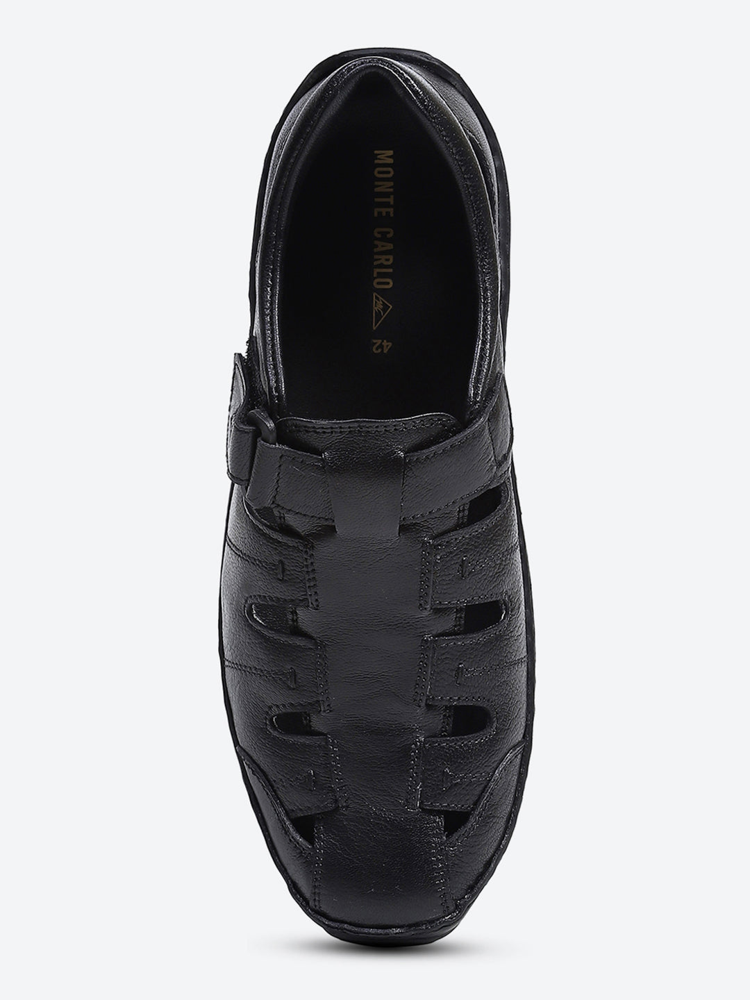 Men Black Velcro Leather Sandals