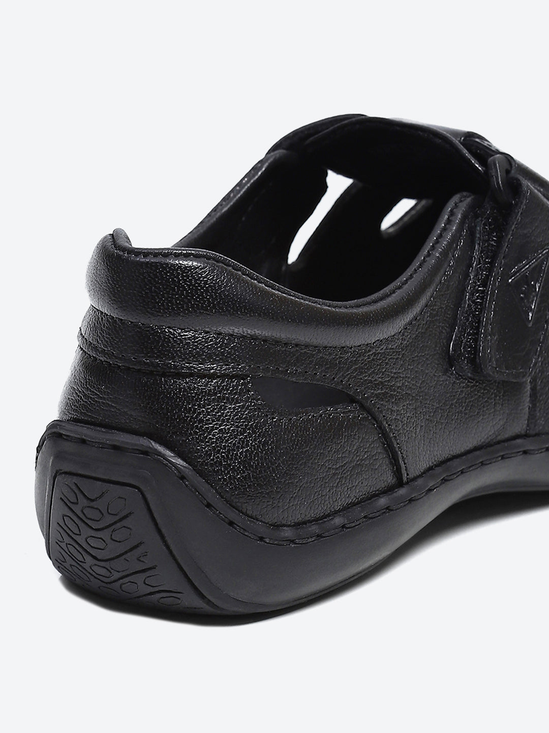 Men Black Velcro Leather Sandals