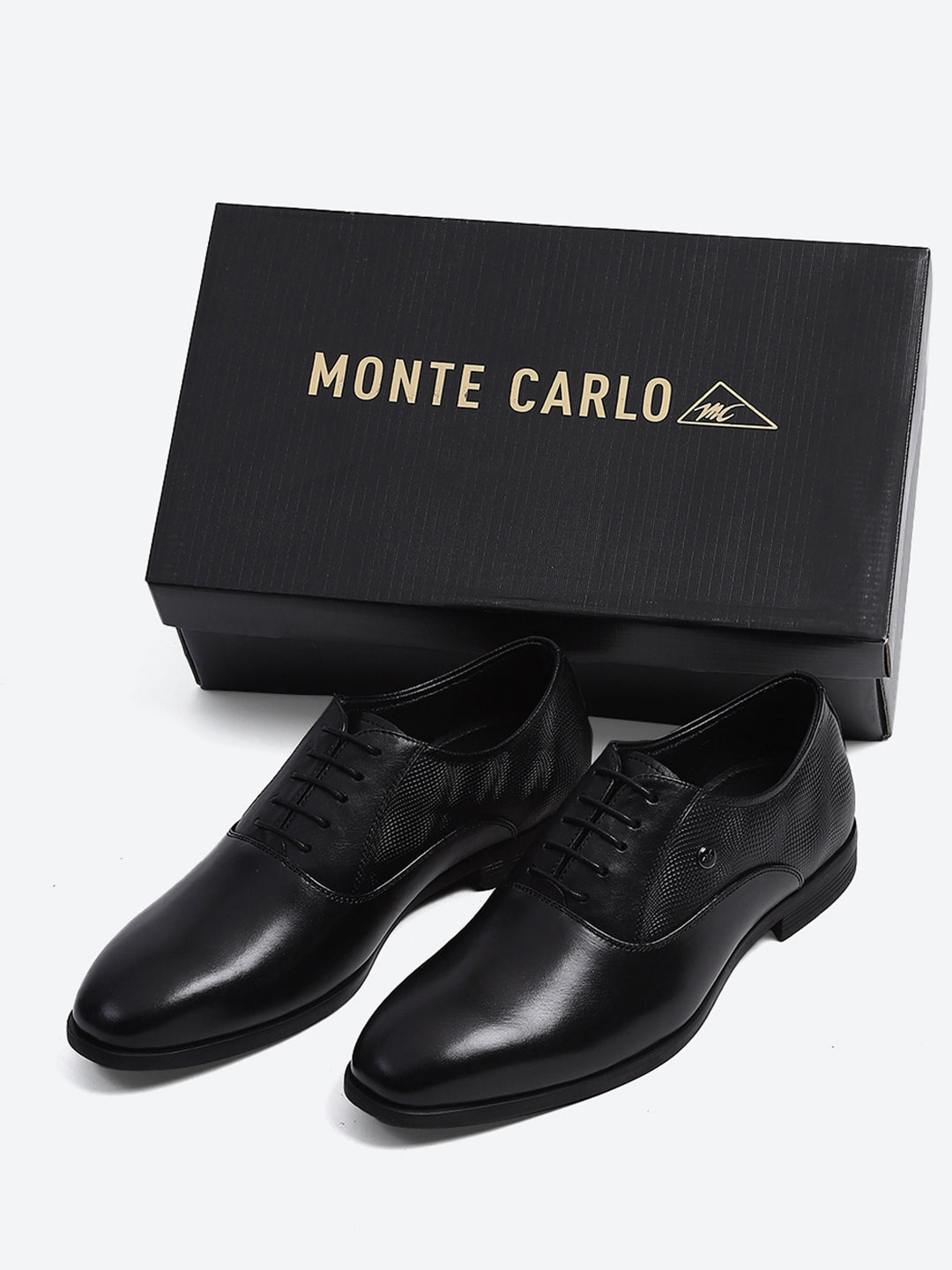 Men Black Solid Lace Up Genuine Leather Formal Oxfords