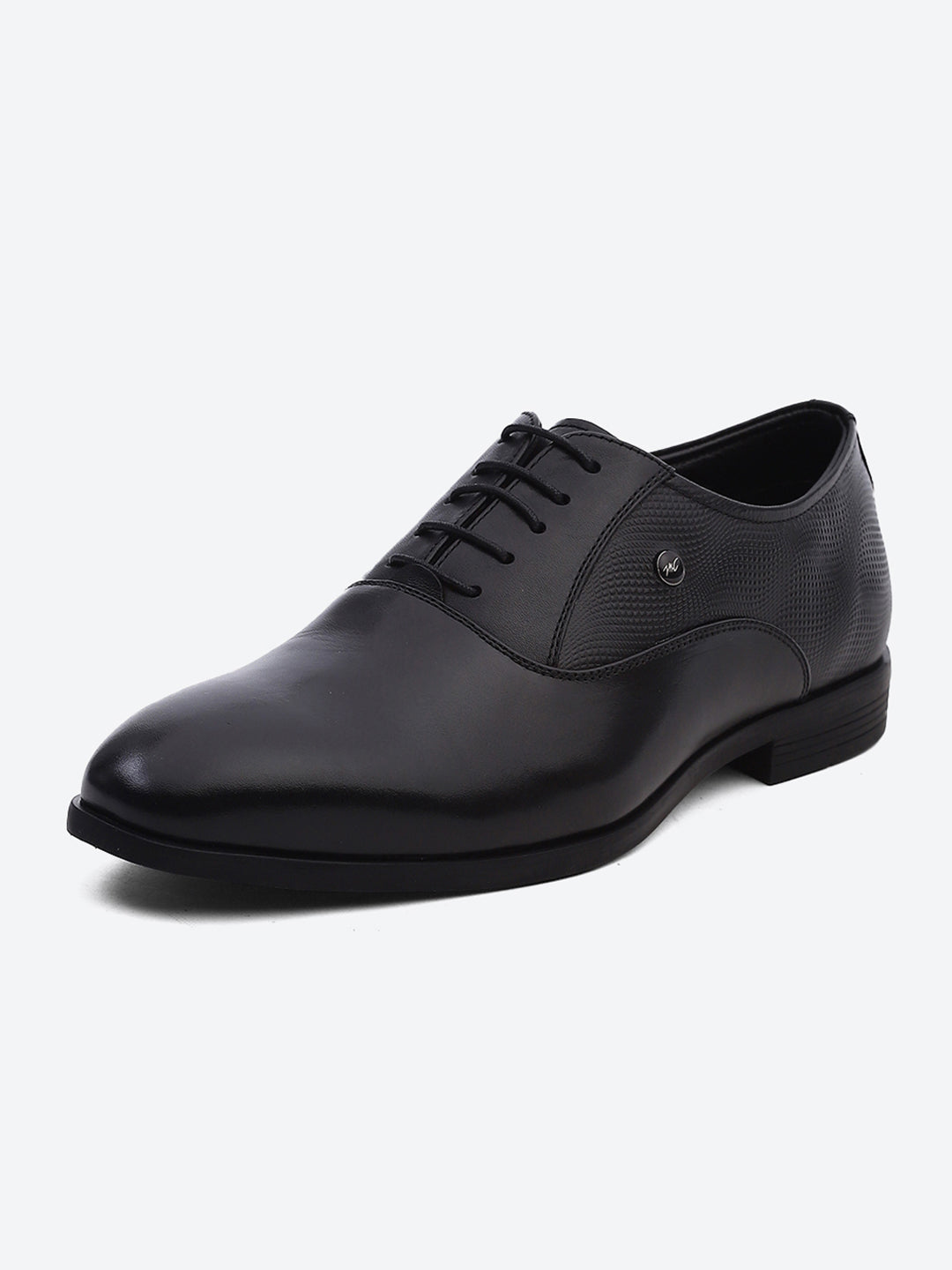 Men Black Solid Lace Up Genuine Leather Formal Oxfords