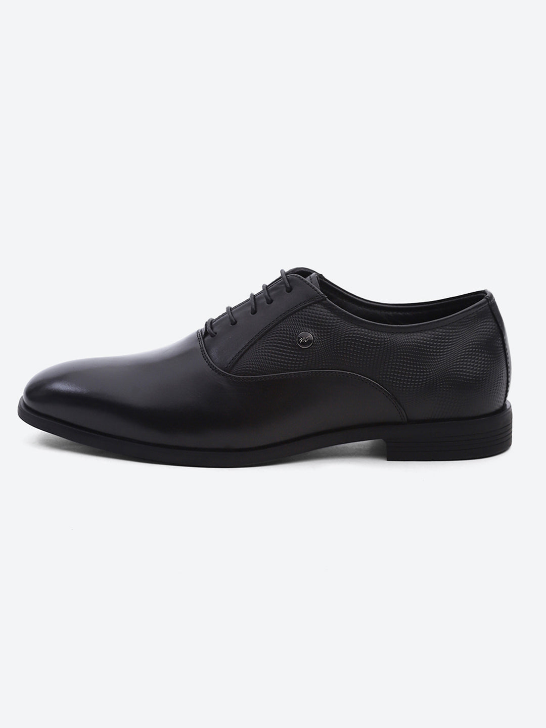 Men Black Solid Lace Up Genuine Leather Formal Oxfords
