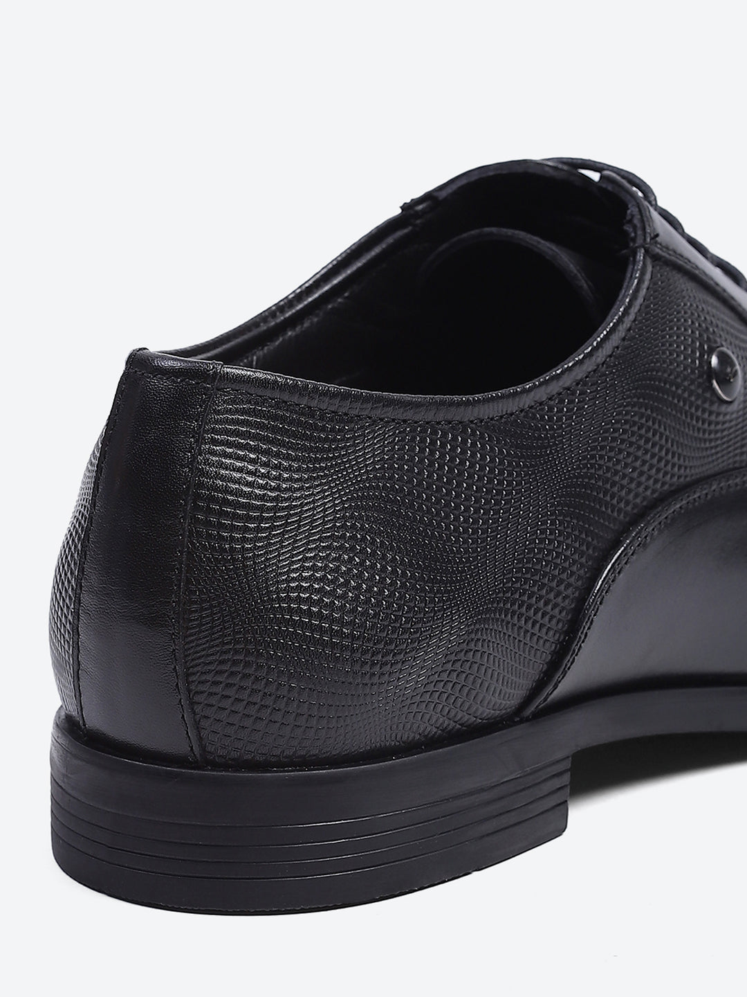 Men Black Solid Lace Up Genuine Leather Formal Oxfords