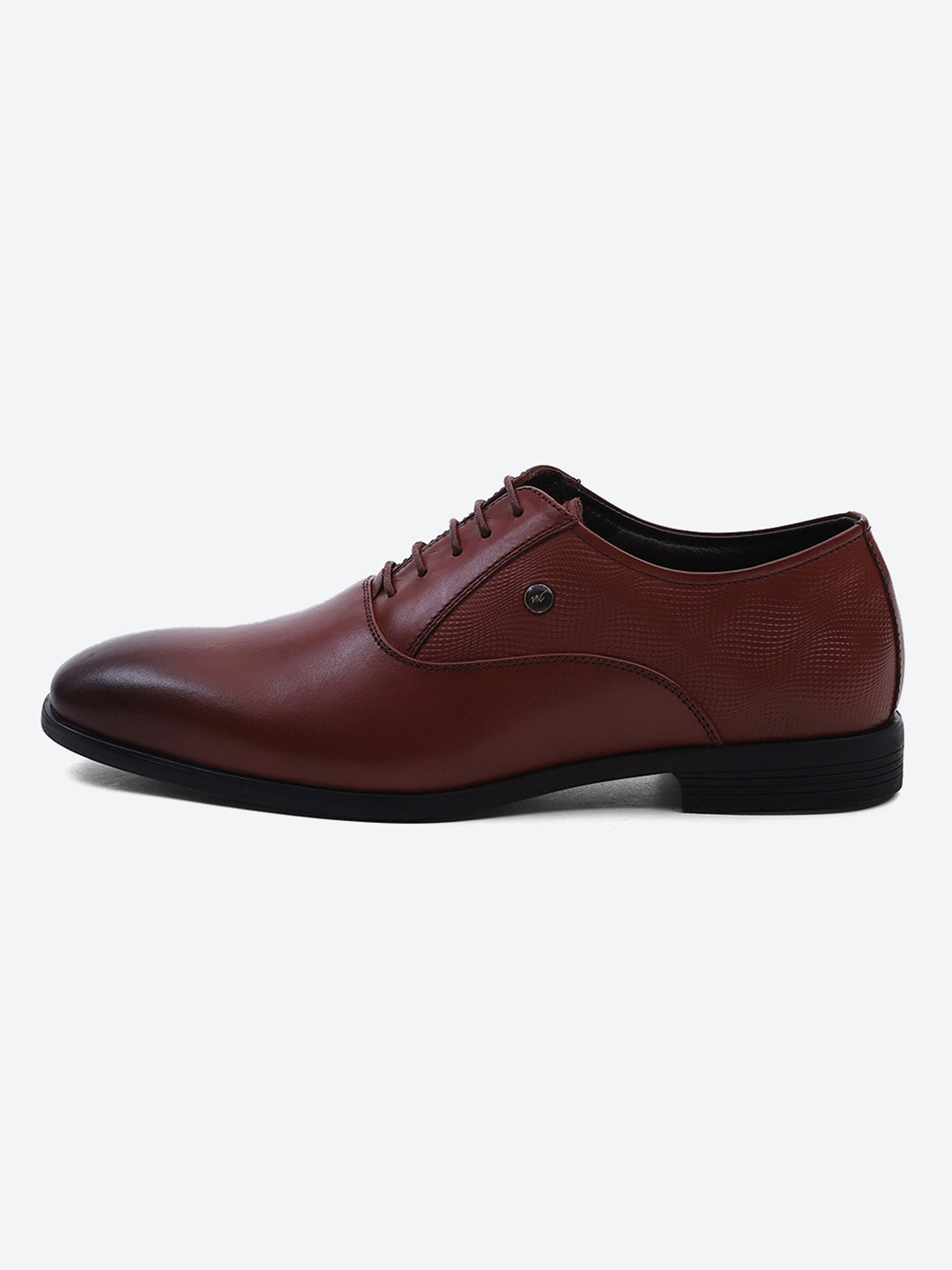 Men Maroon Solid Lace Up Genuine Leather Formal Oxfords