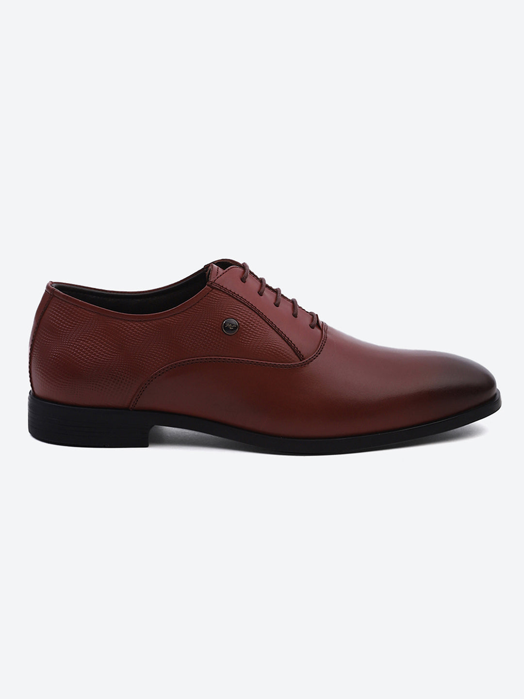 Men Maroon Solid Lace Up Genuine Leather Formal Oxfords