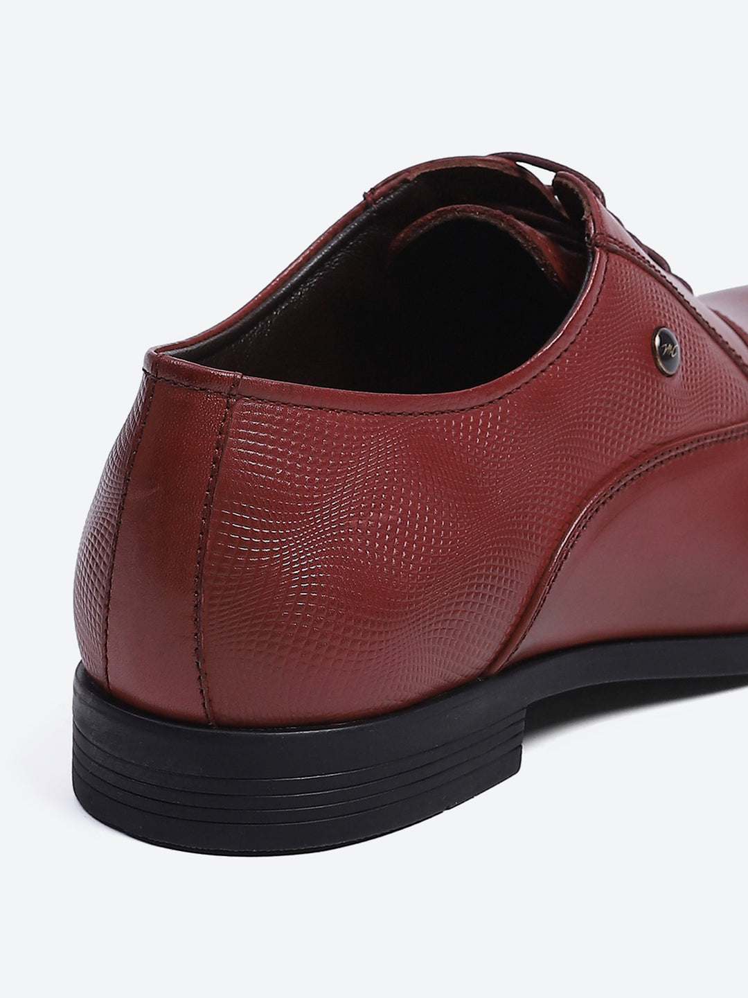 Men Maroon Solid Lace Up Genuine Leather Formal Oxfords