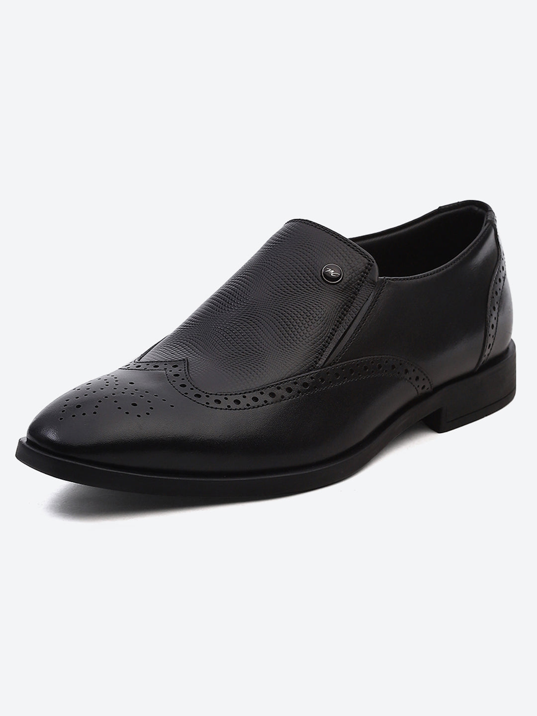 Men Black Solid Slip on Genuine Leather Formal Shoes