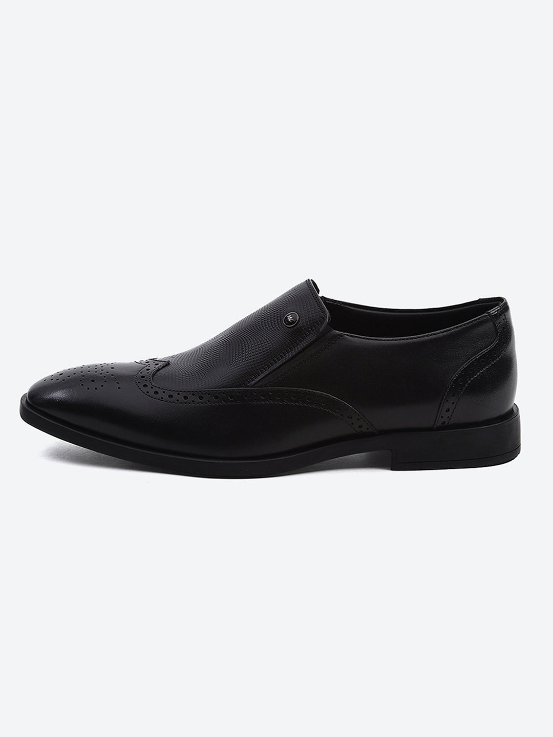 Men Black Solid Slip on Genuine Leather Formal Shoes