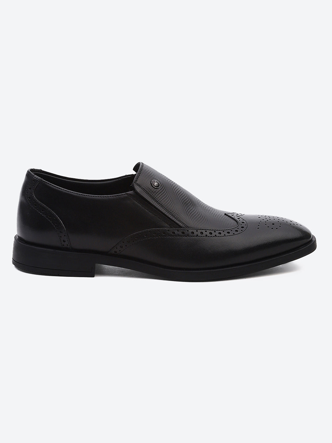 Men Black Solid Slip on Genuine Leather Formal Shoes