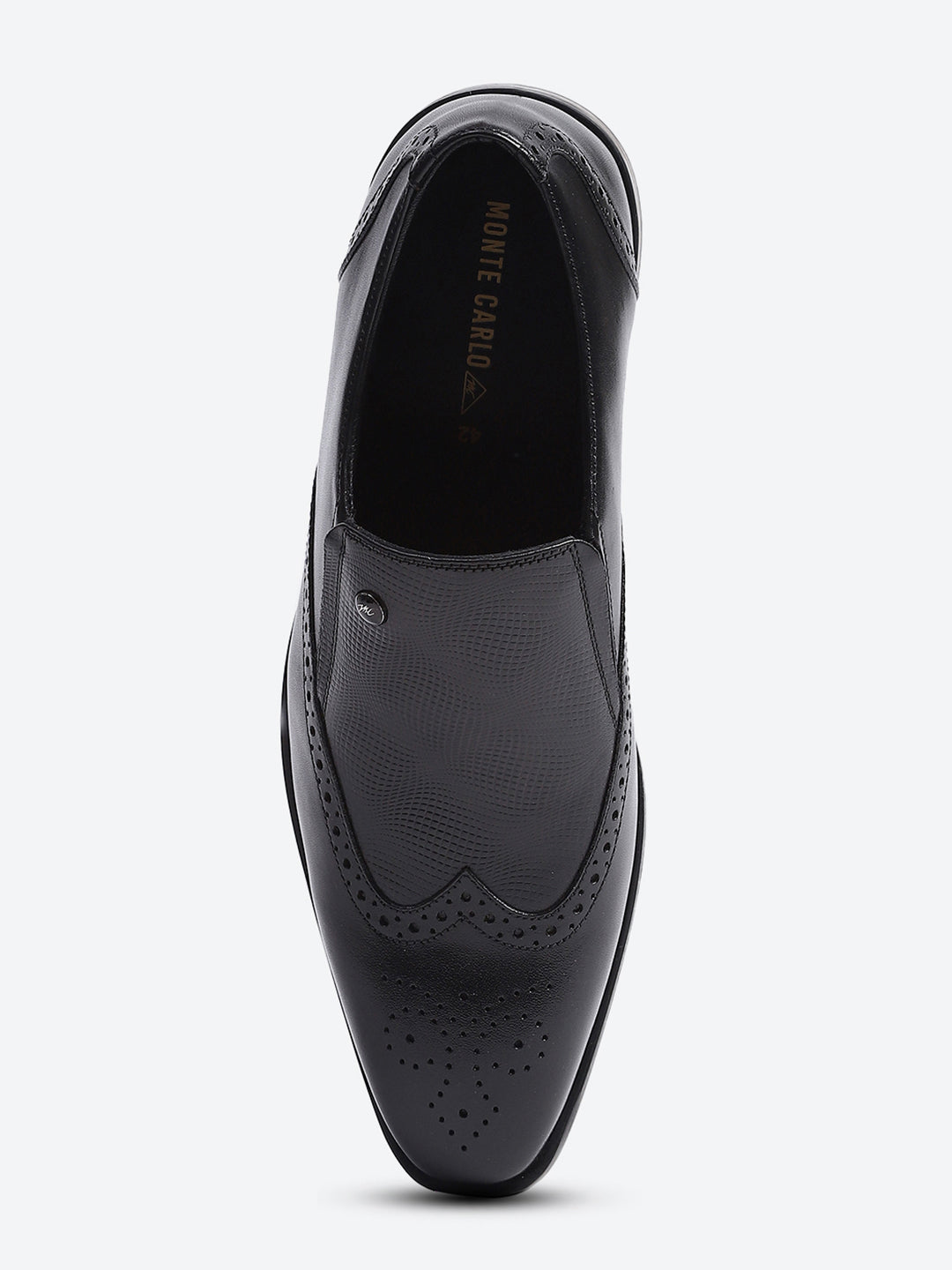Men Black Solid Slip on Genuine Leather Formal Shoes
