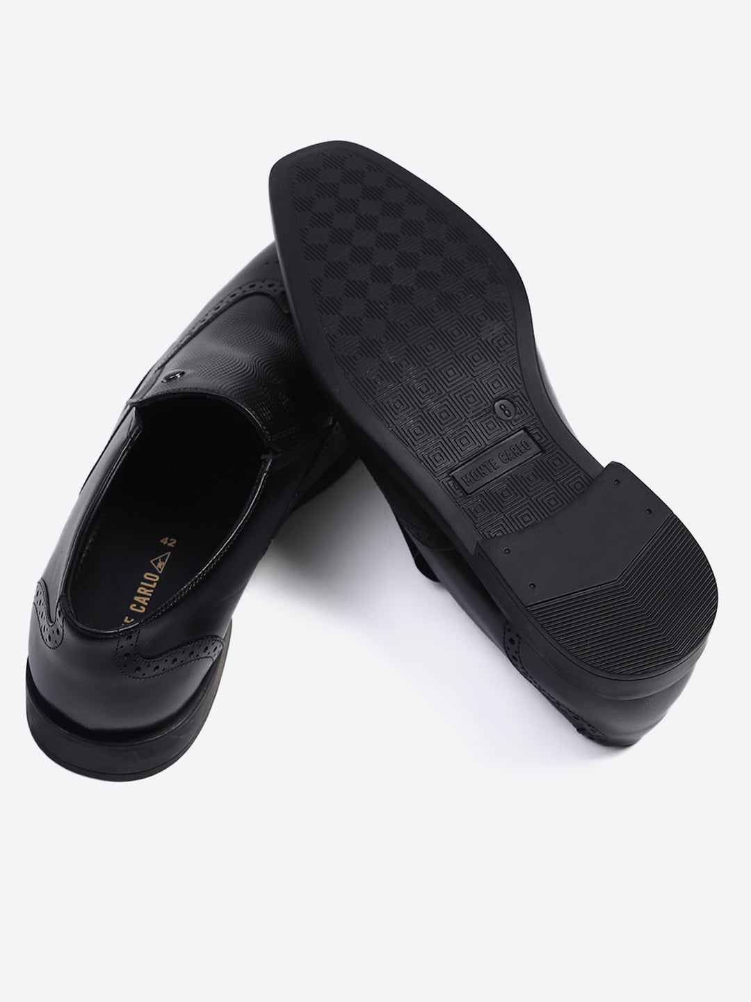 Men Black Solid Slip on Genuine Leather Formal Shoes