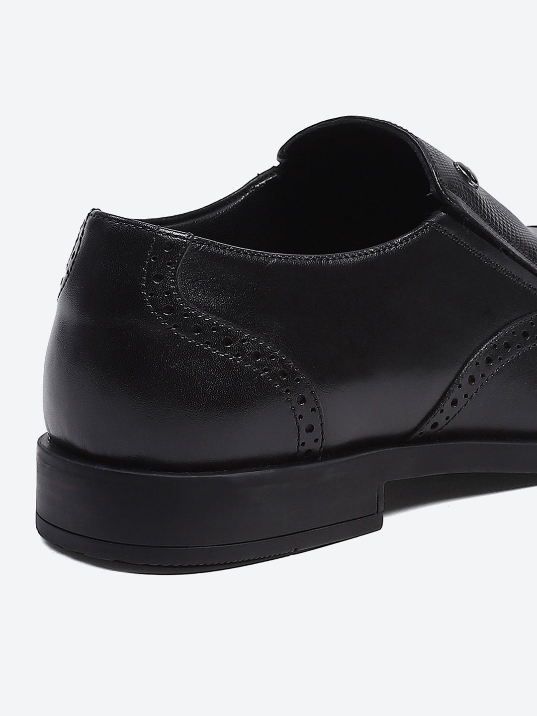 Men Black Solid Slip on Genuine Leather Formal Shoes