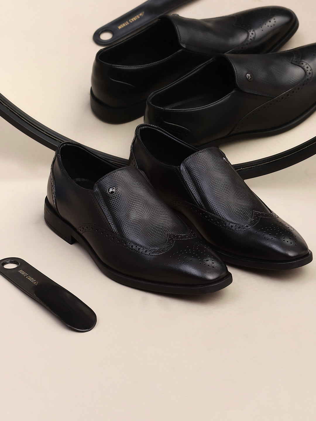 Men Black Solid Slip on Genuine Leather Formal Shoes