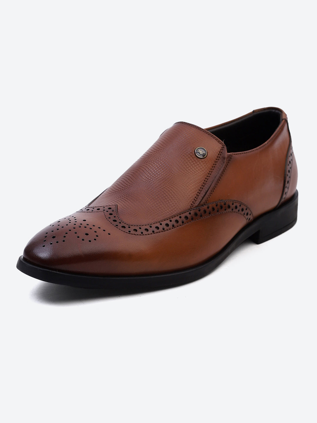 Men Tan Solid Slip on Genuine Leather Formal Shoes