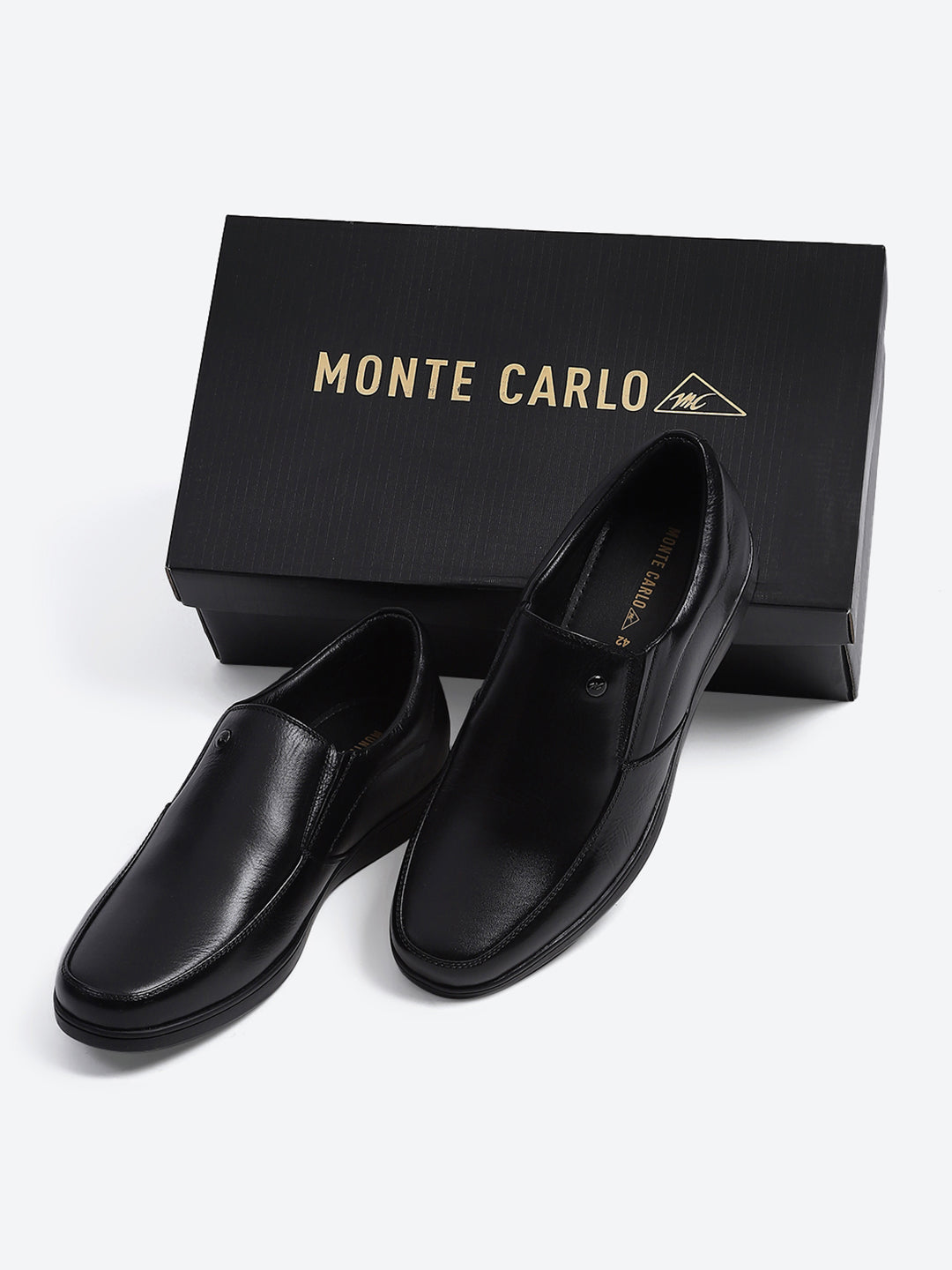 Men Black Solid Slip on Genuine Leather Square Toe Slip on Shoes