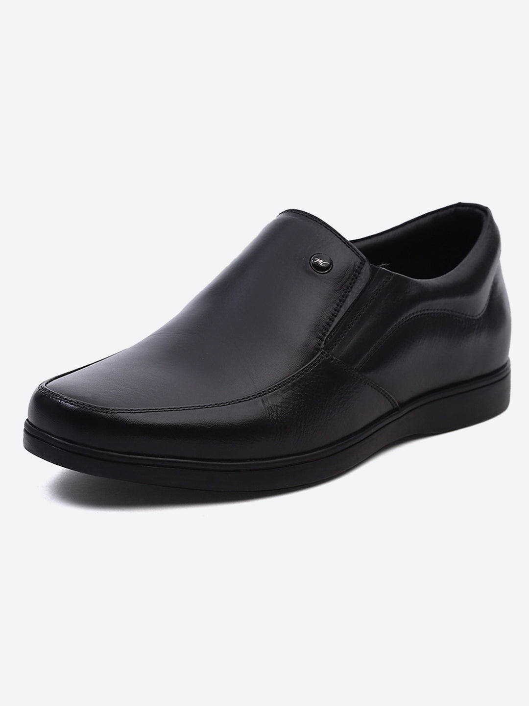 Men Black Solid Slip on Genuine Leather Square Toe Slip on Shoes