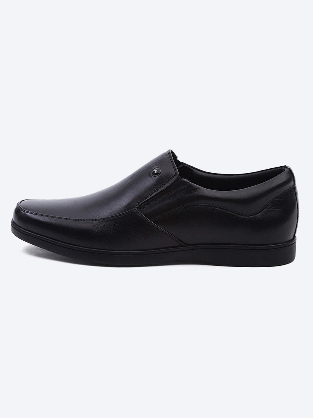 Men Black Solid Slip on Genuine Leather Square Toe Slip on Shoes