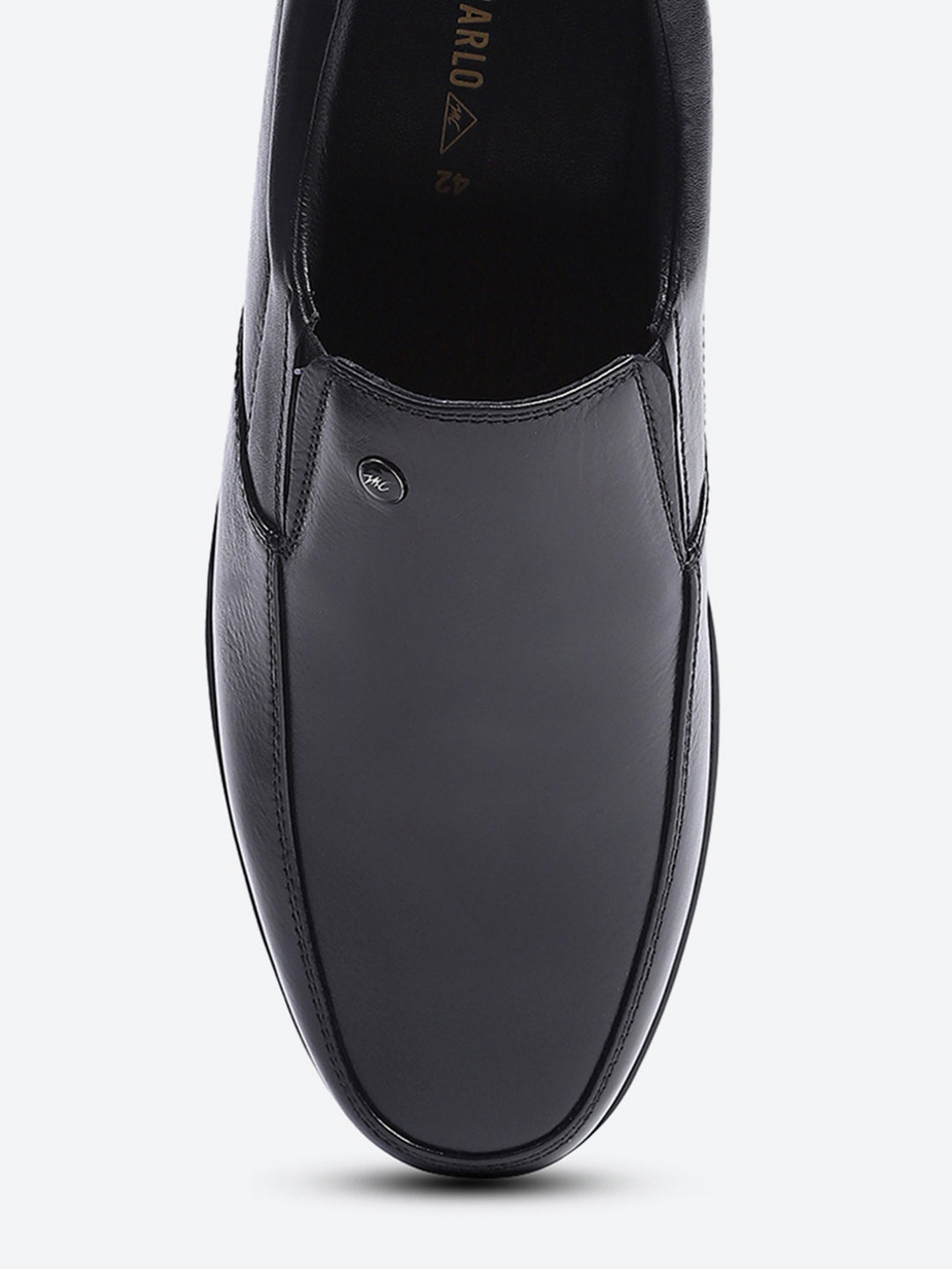 Men Black Solid Slip on Genuine Leather Square Toe Slip on Shoes
