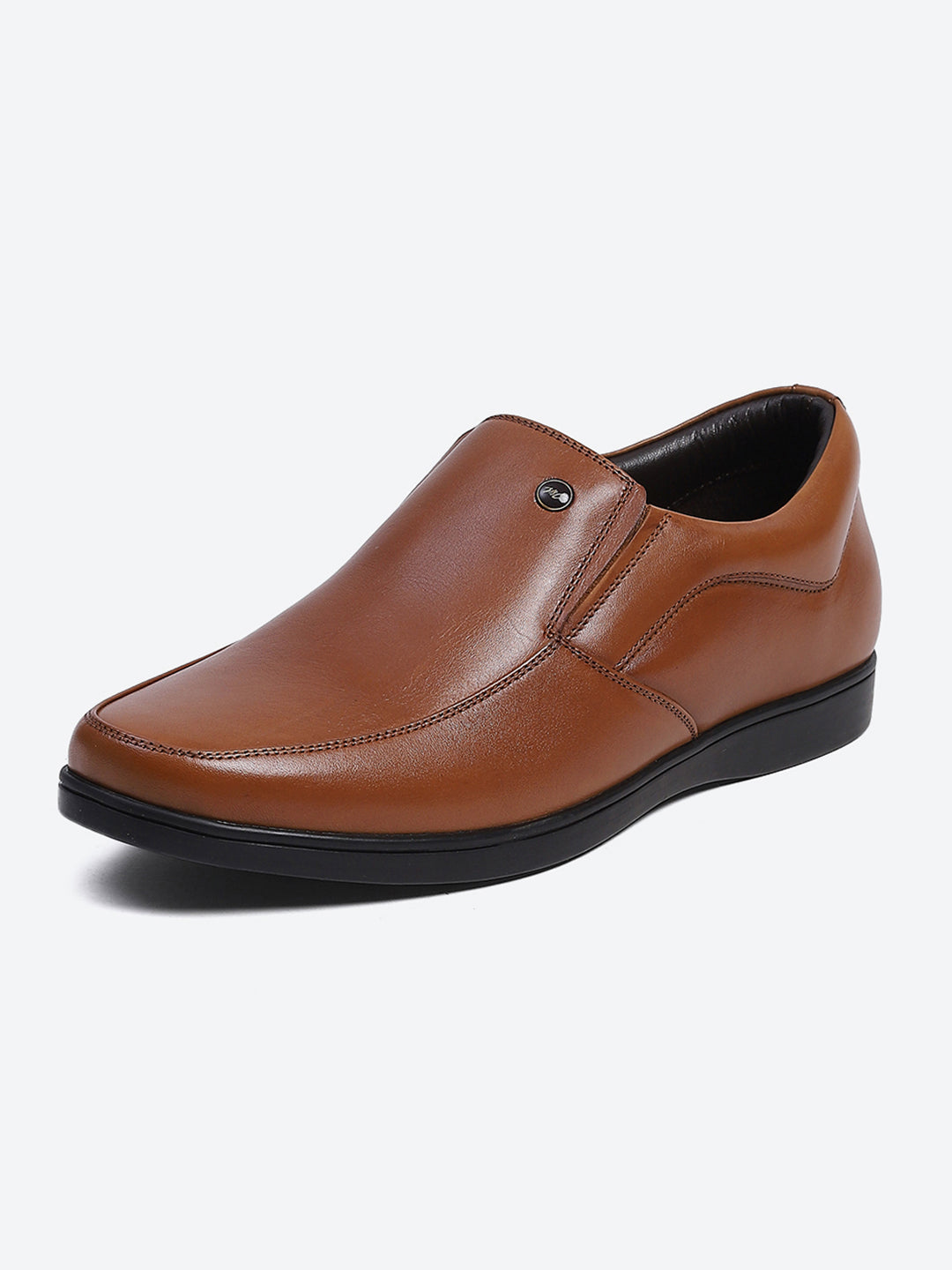 Men Tan Solid Slip on Genuine Leather Square Toe Slip on Shoes