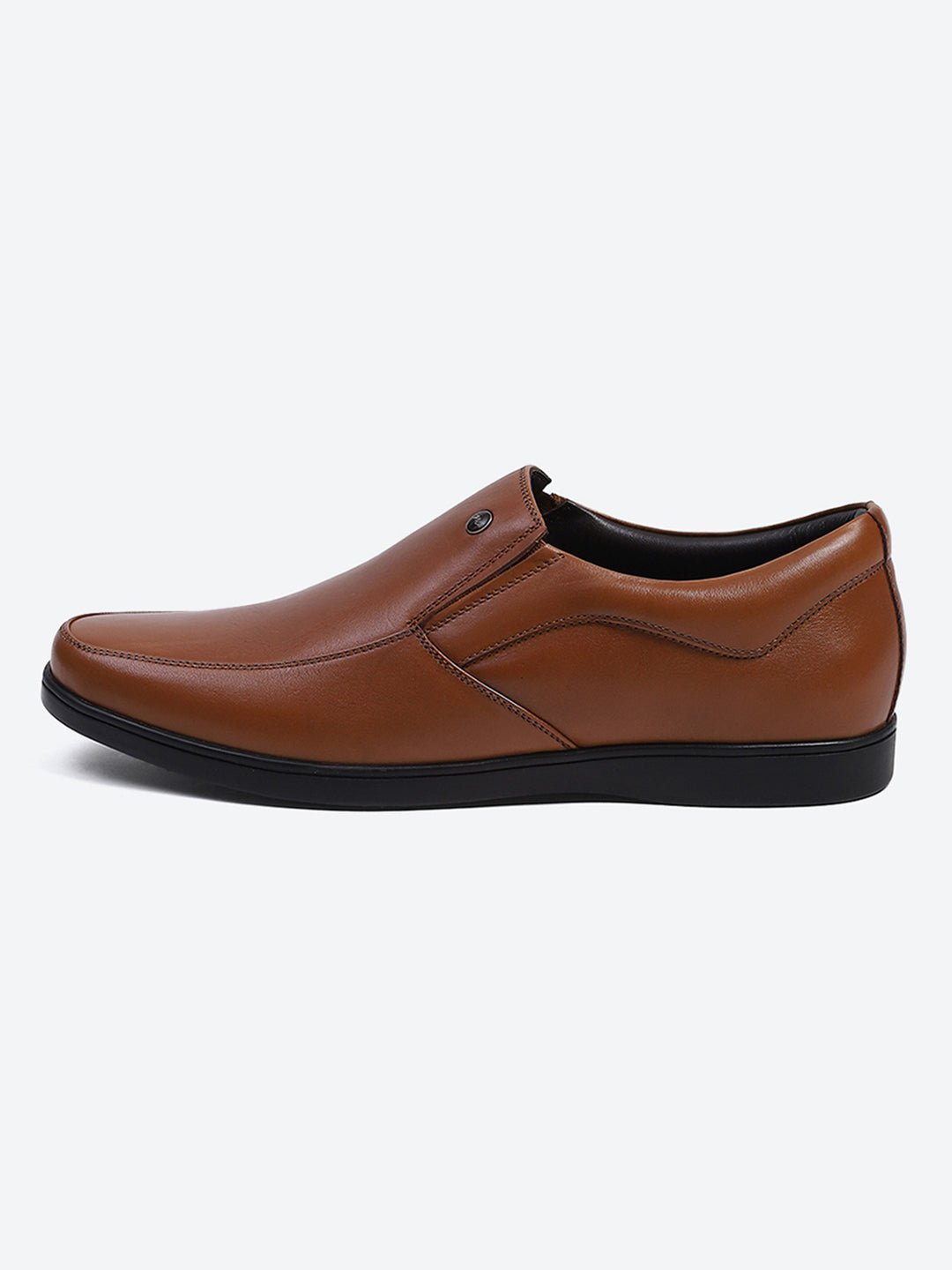 Men Tan Solid Slip on Genuine Leather Square Toe Slip on Shoes