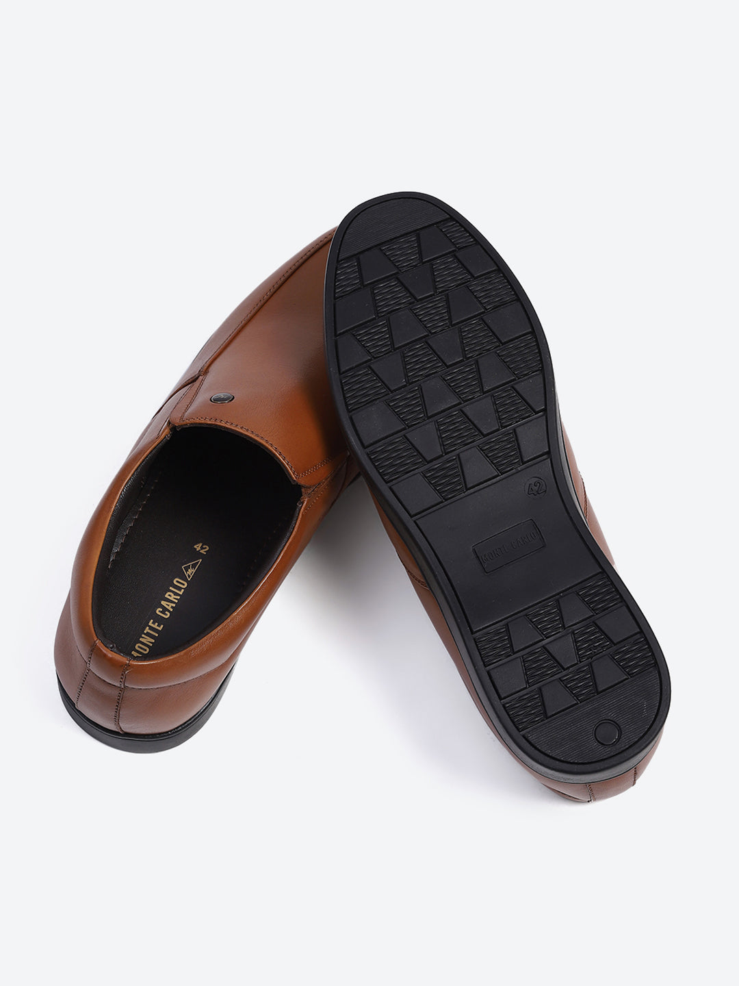 Men Tan Solid Slip on Genuine Leather Square Toe Slip on Shoes