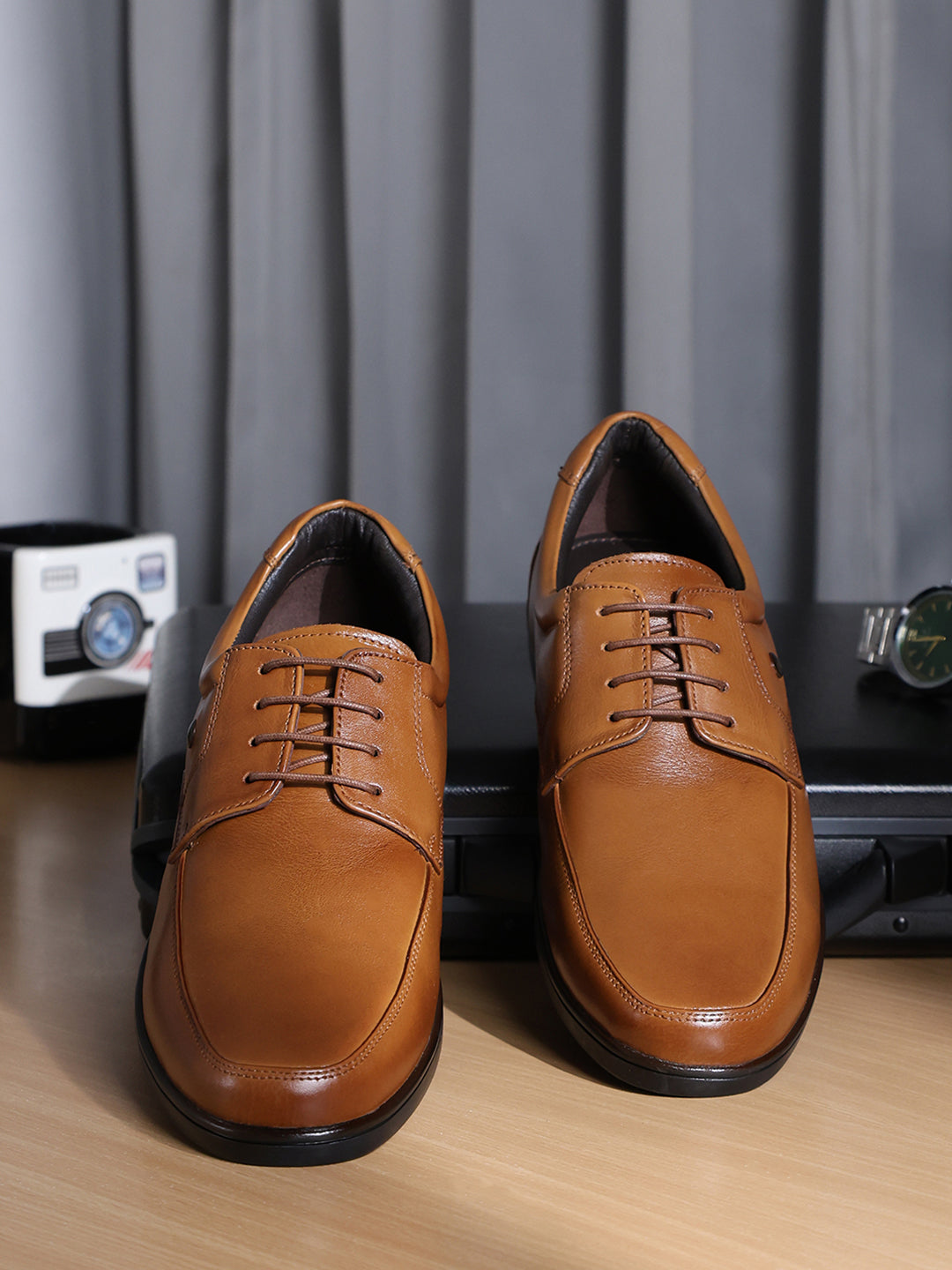 Men Tan Lace Up Leather Formal Derbys