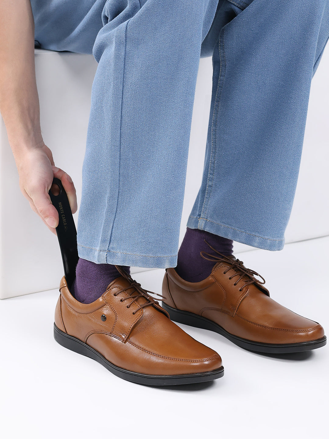 Men Tan Lace Up Leather Formal Derbys