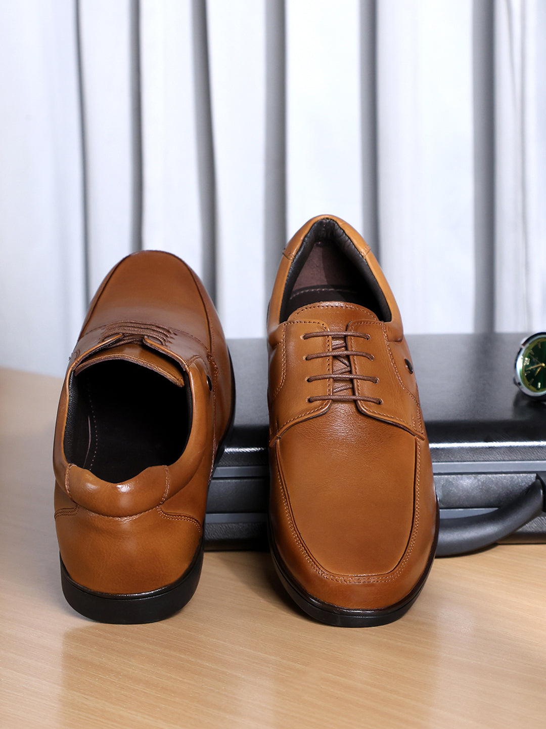 Men Tan Lace Up Leather Formal Derbys