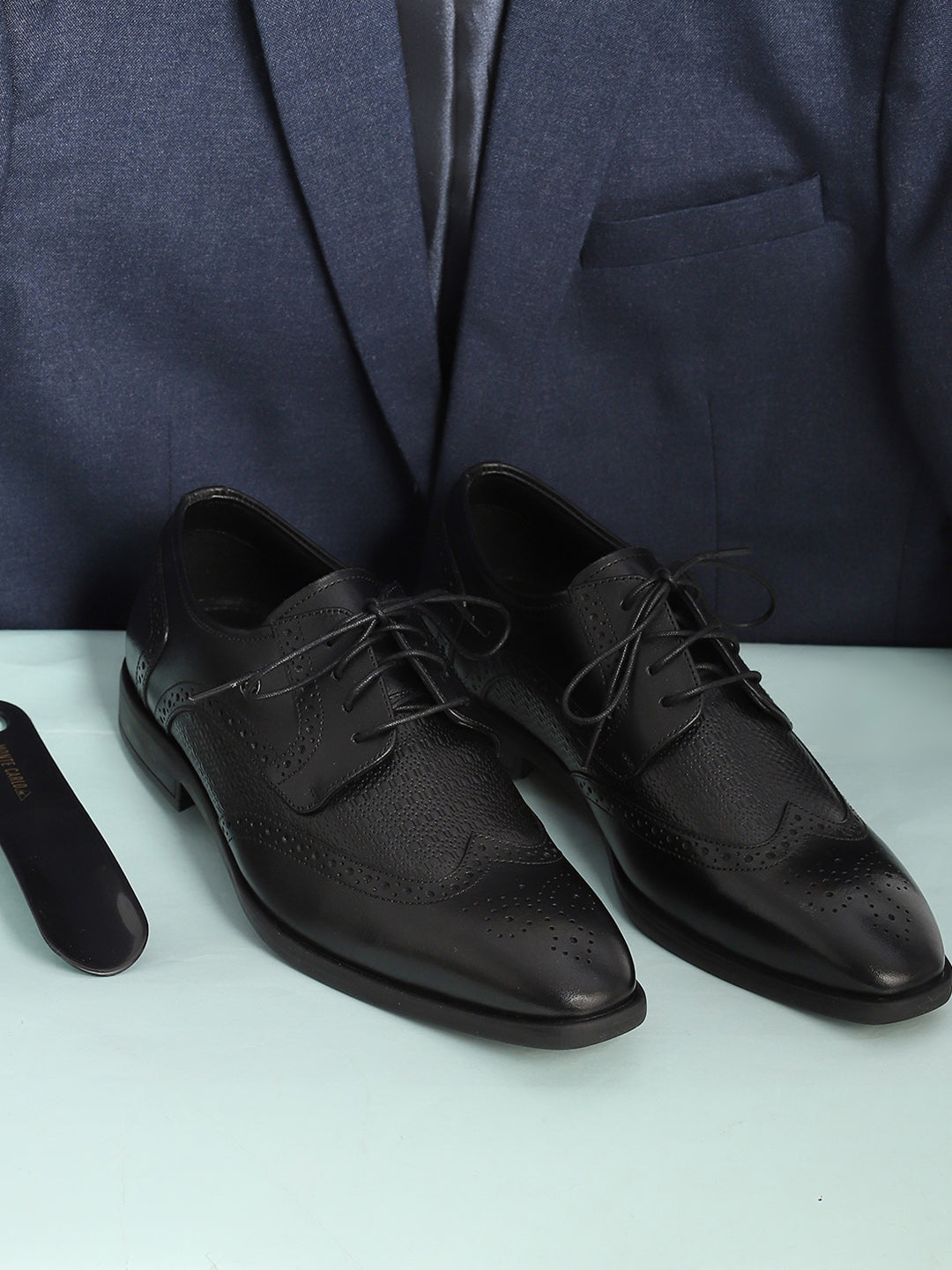 Men Black Lace Up Genuine Leather Formal Brogues