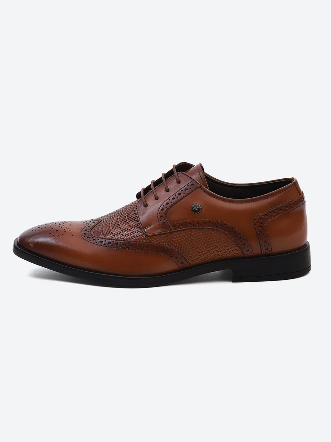 Men Tan Solid Lace Up Genuine Leather Formal Brogues