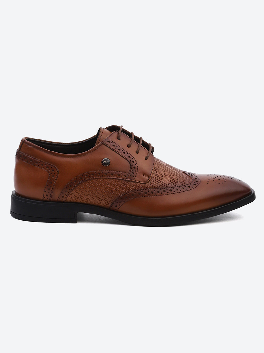 Men Tan Solid Lace Up Genuine Leather Formal Brogues
