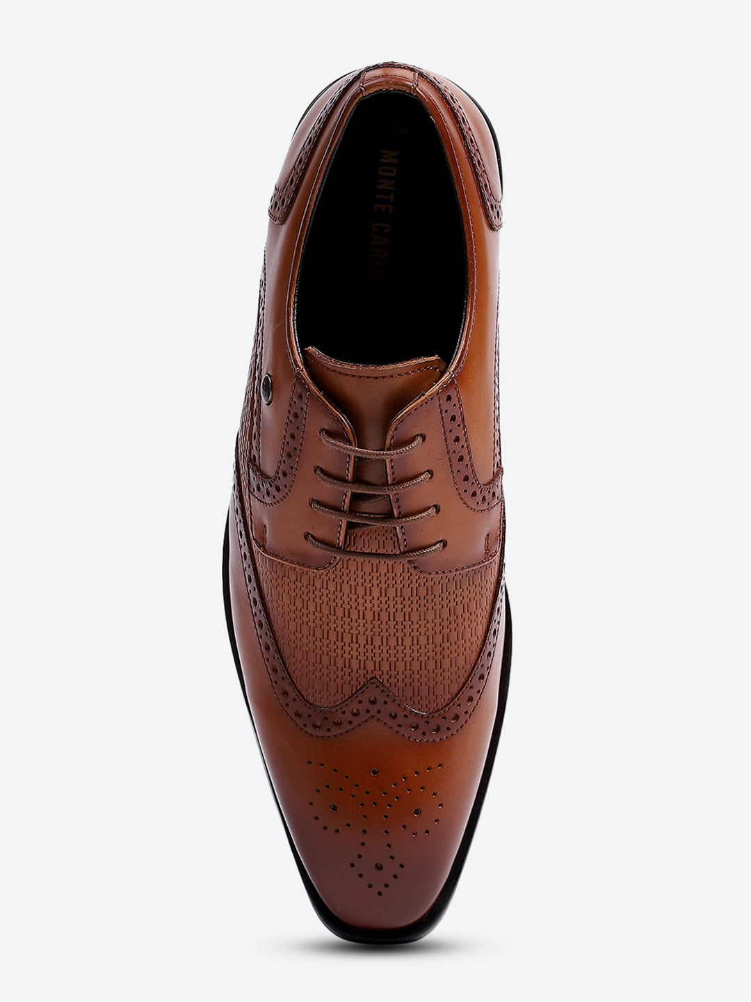 Men Tan Solid Lace Up Genuine Leather Formal Brogues