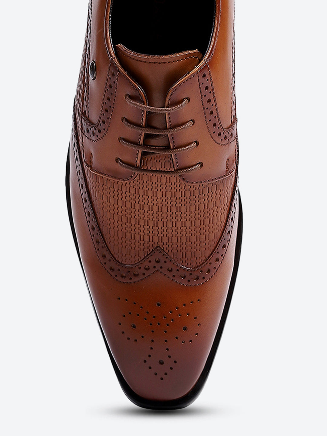 Men Tan Solid Lace Up Genuine Leather Formal Brogues
