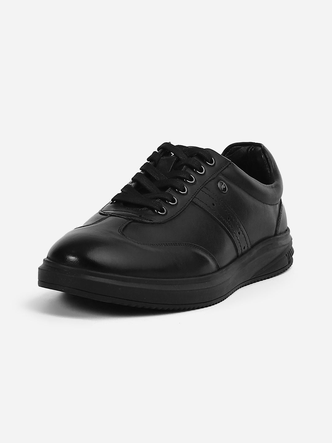 Men Black Lace-Up Genuine Leather Casual Sneaker