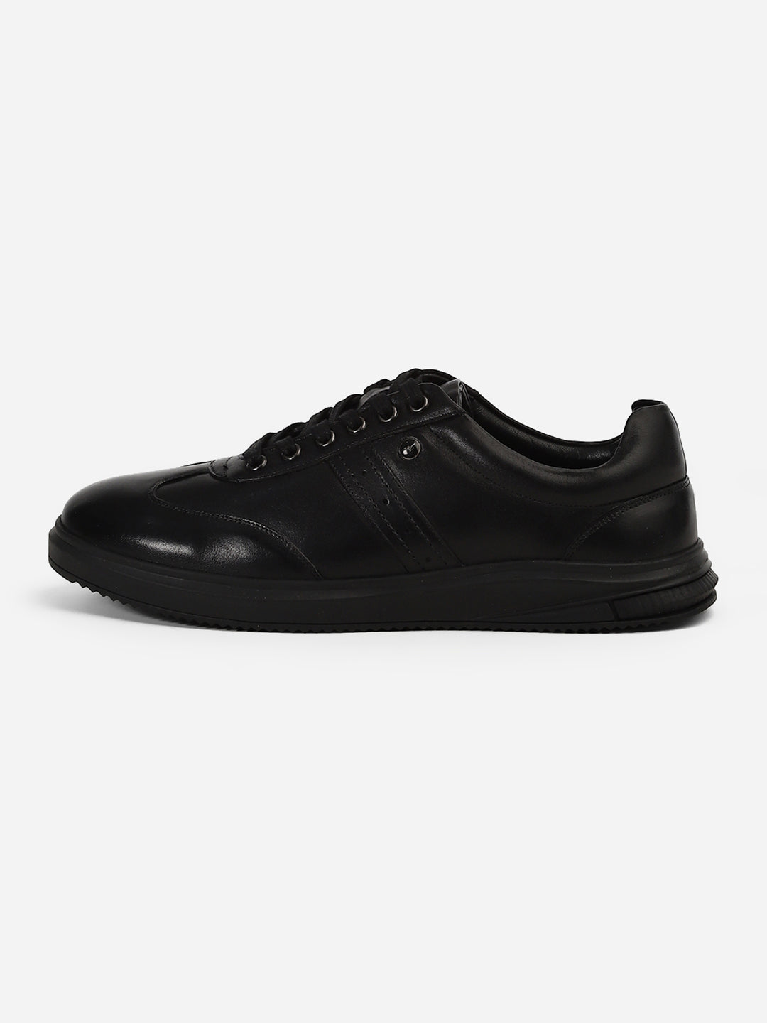 Men Black Lace-Up Genuine Leather Casual Sneaker