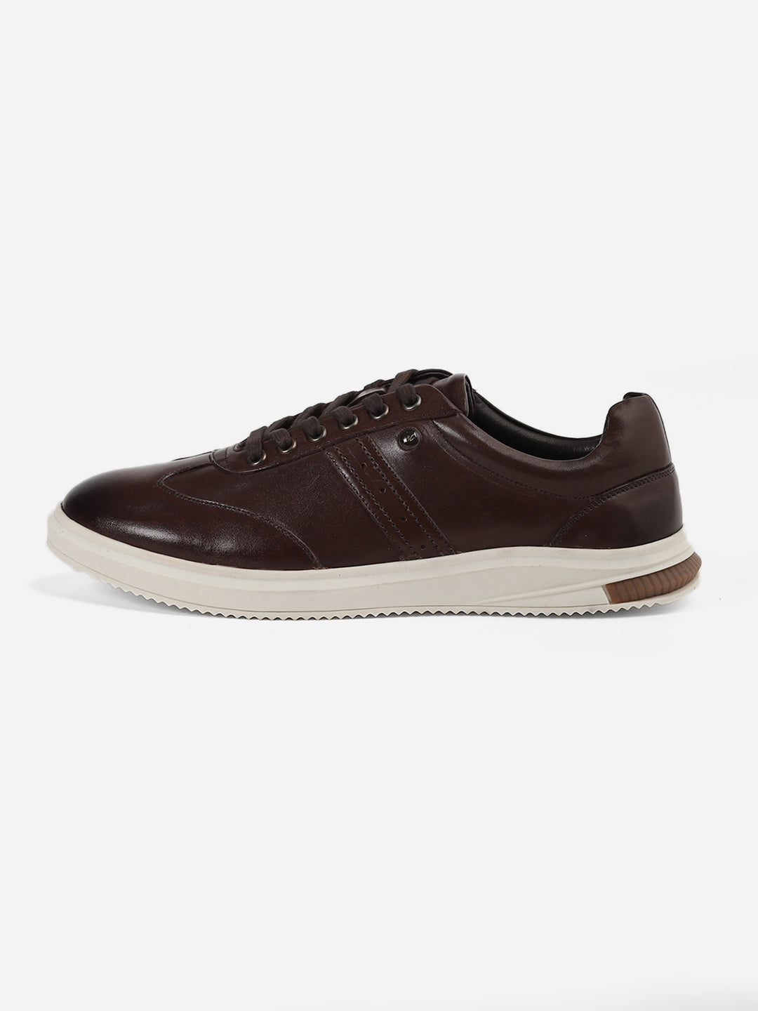 Men Brown Lace-Up Genuine Leather Casual Sneaker