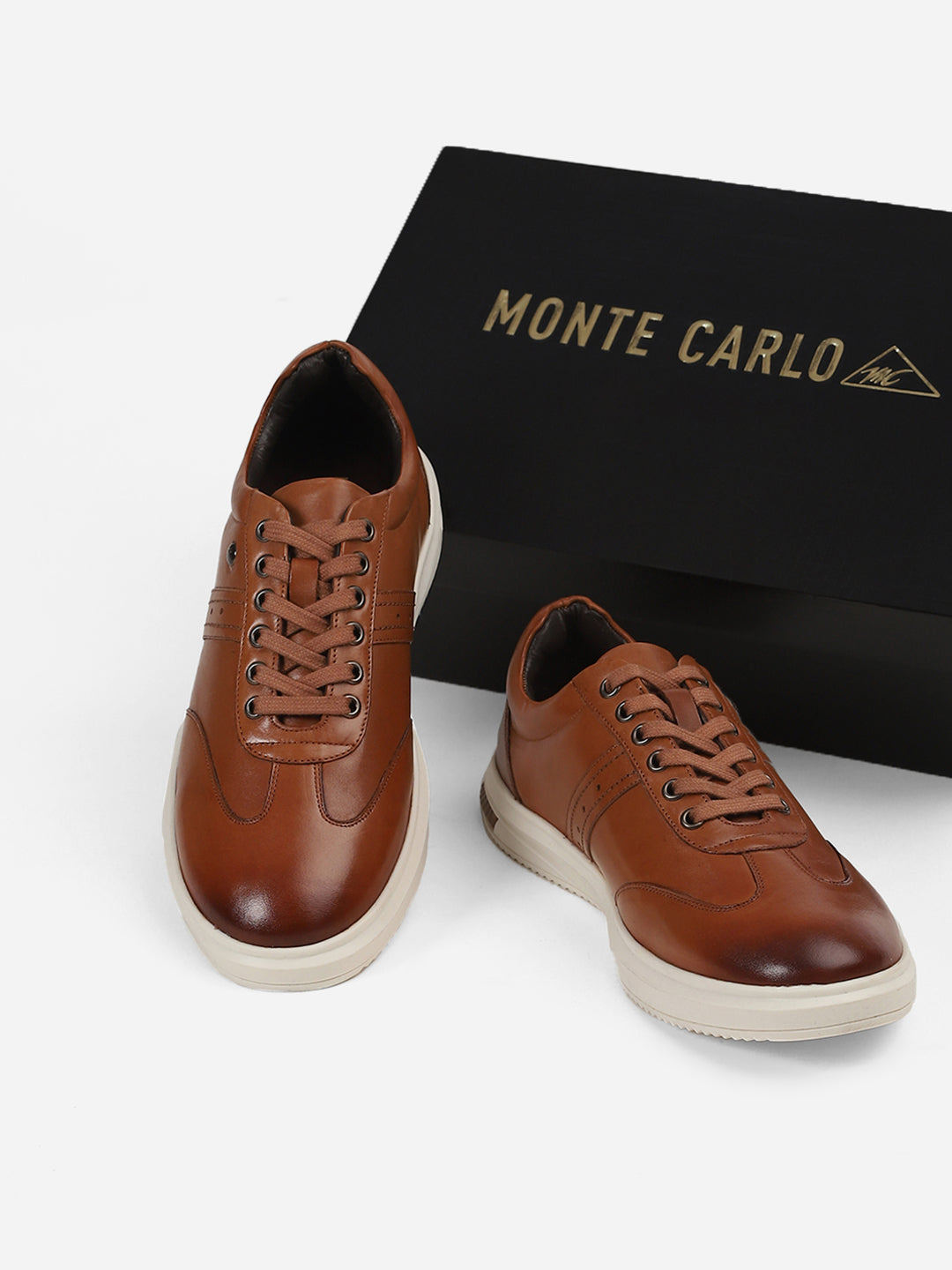 Men Tan Lace-Up Genuine Leather Casual Sneaker