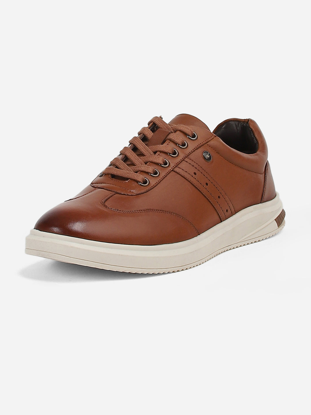 Men Tan Lace-Up Genuine Leather Casual Sneaker