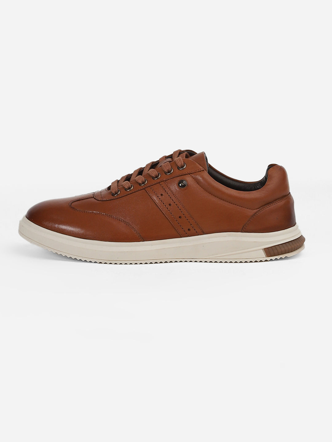 Men Tan Lace-Up Genuine Leather Casual Sneaker