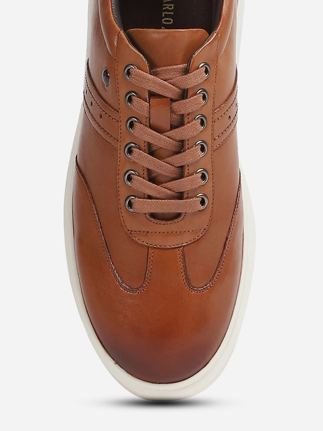 Men Tan Lace-Up Genuine Leather Casual Sneaker