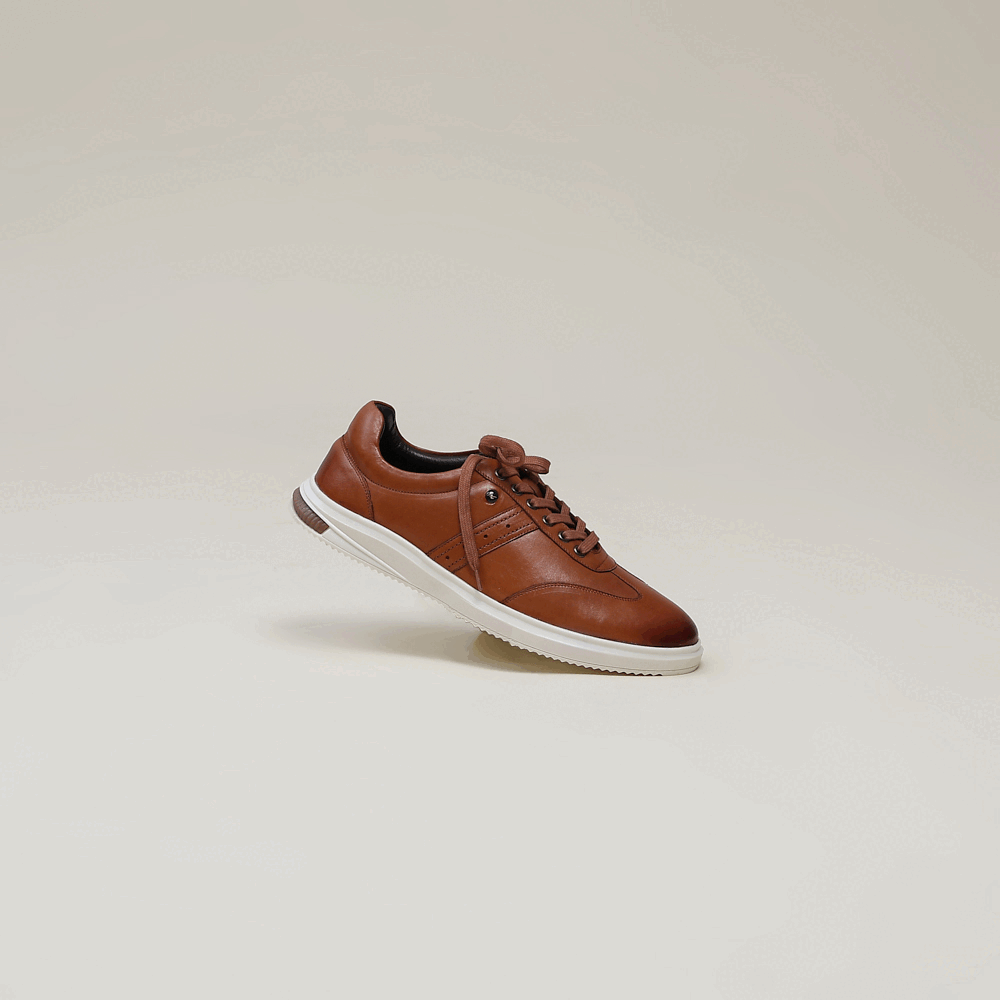 Men Tan Lace-Up Genuine Leather Casual Sneaker